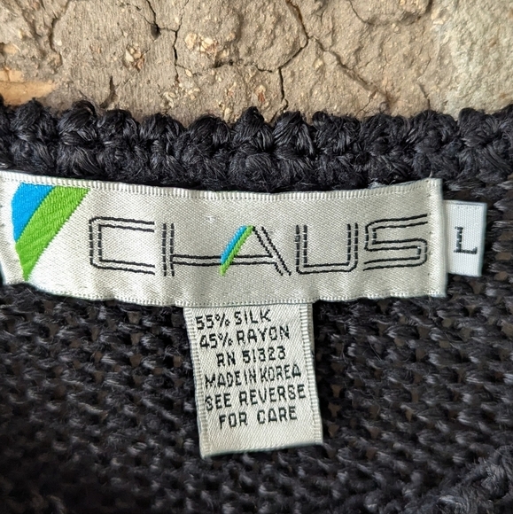 VTG 80s Chaus Abstract Heart Fish Colorful Knit Sweater Silk Large Black - Picture 3 of 7